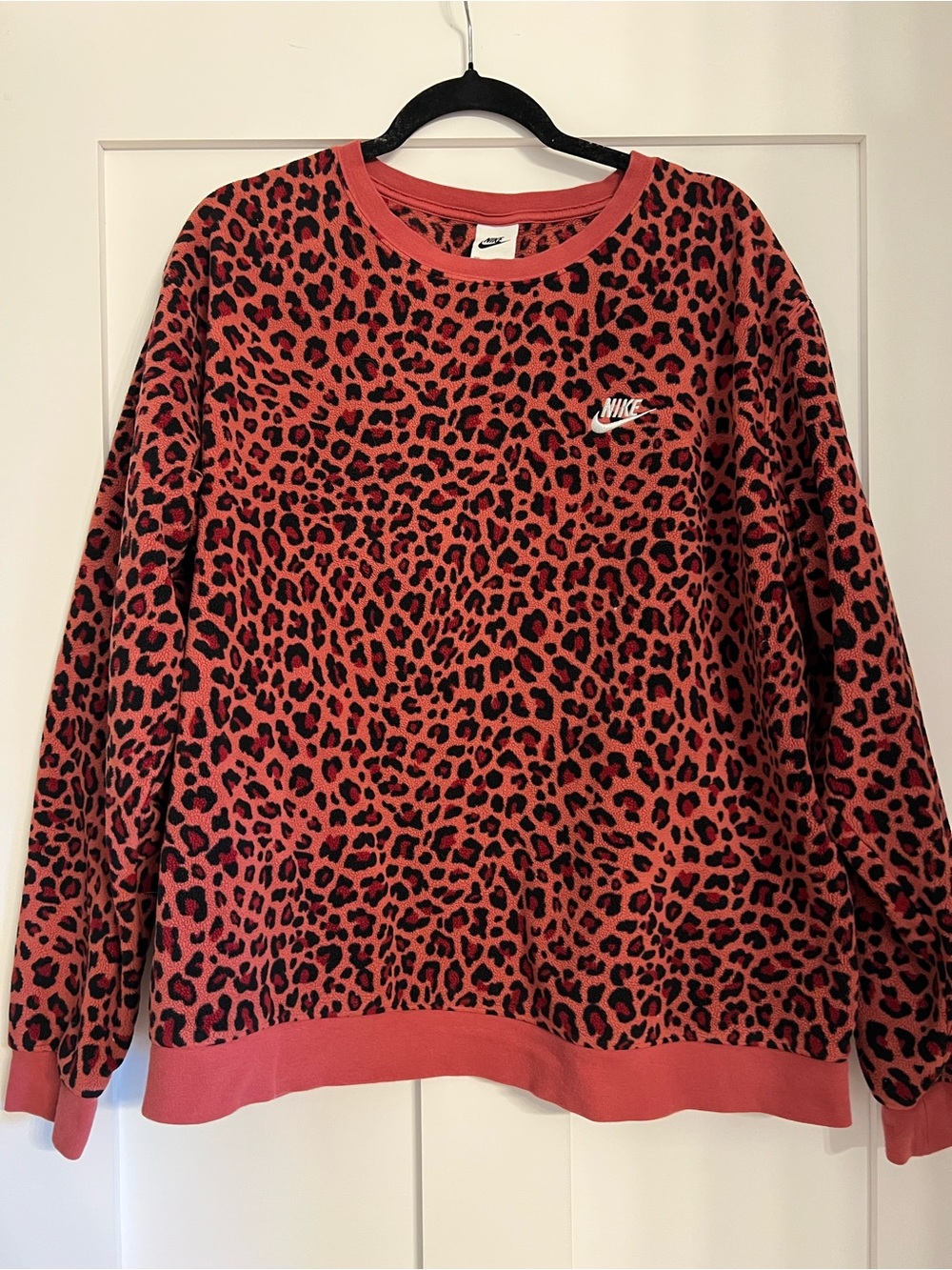 Nike Women's Coral and Black Leopard Crewneck Sweatshirt